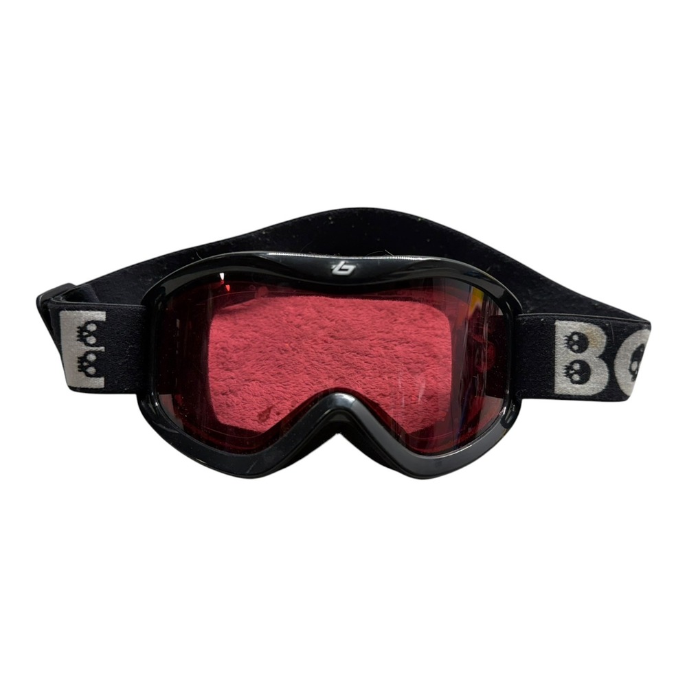 Bolle Ski Goggles Black Red Tinted Lens Skull Logo Adjustable Strap Snowboard
